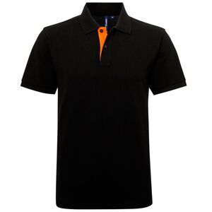 Asquith & Fox Mens Classic Fit Contrast Polo Shirt / Black/ Orange